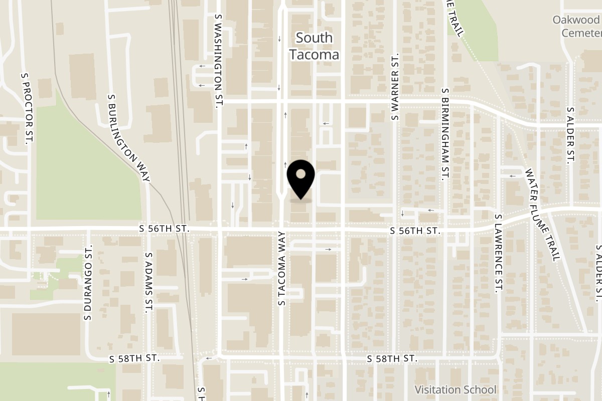 Map showing the location of Buddy's Chicken & Waffles STW - Buddys chicken and waffles on 5439 S Tacoma Way in Tacoma